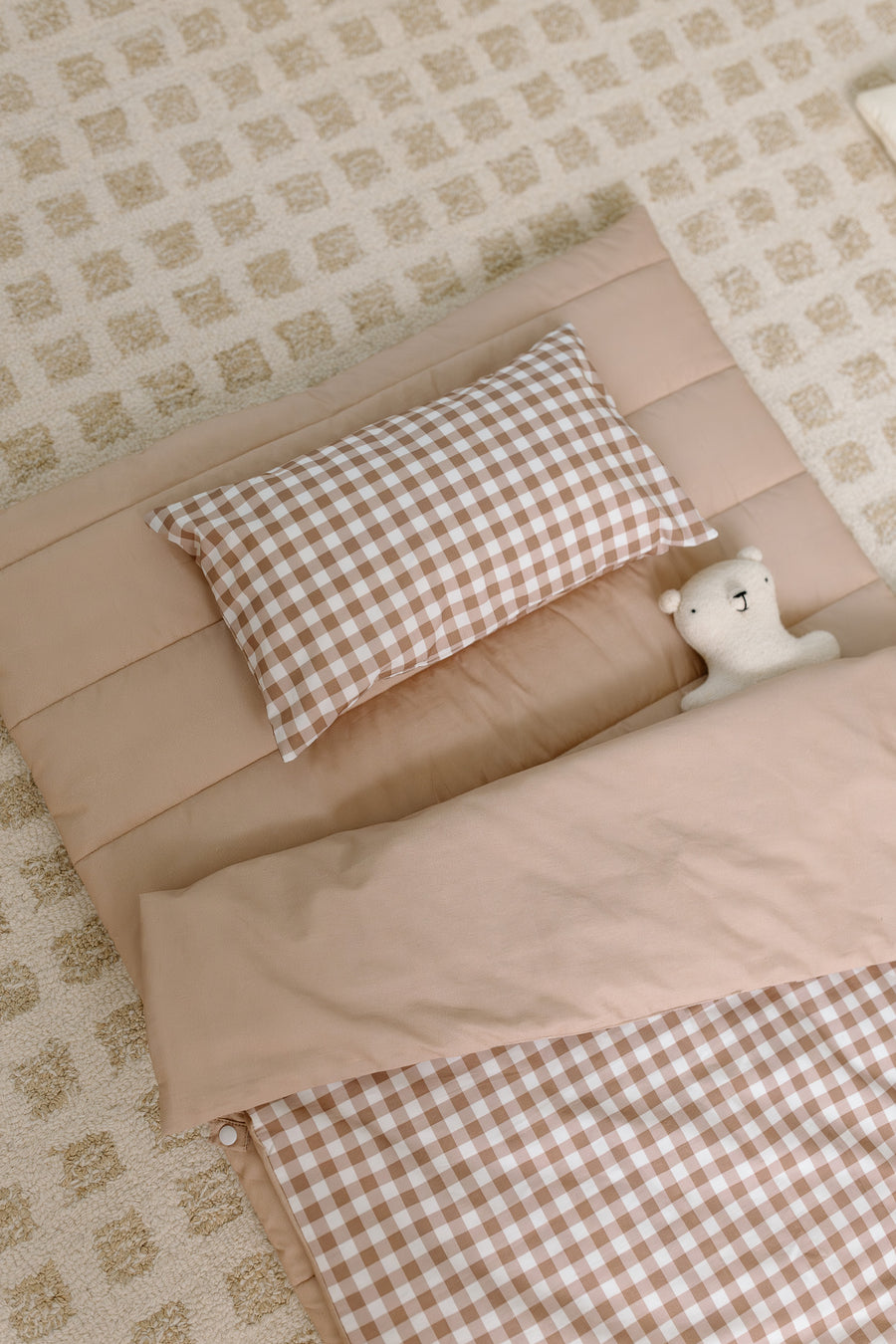 Organic Portable Bedding Set- Brown Gingham