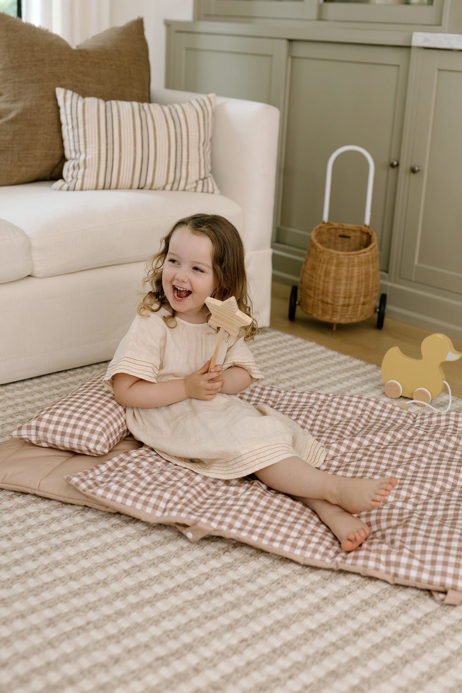 Organic Portable Bedding Set- Brown Gingham