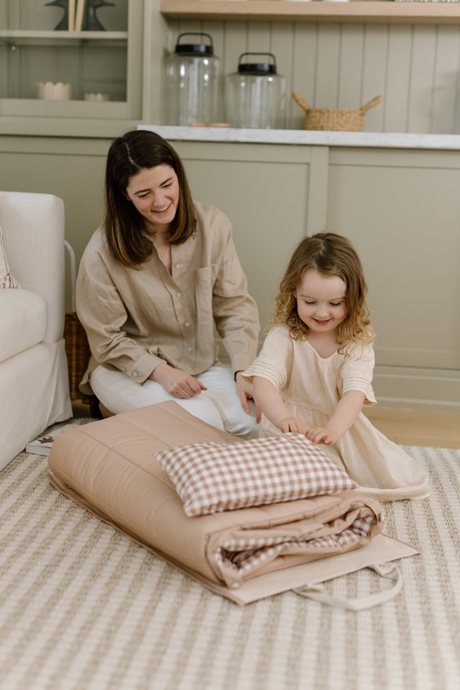 Organic Portable Bedding Set- Brown Gingham