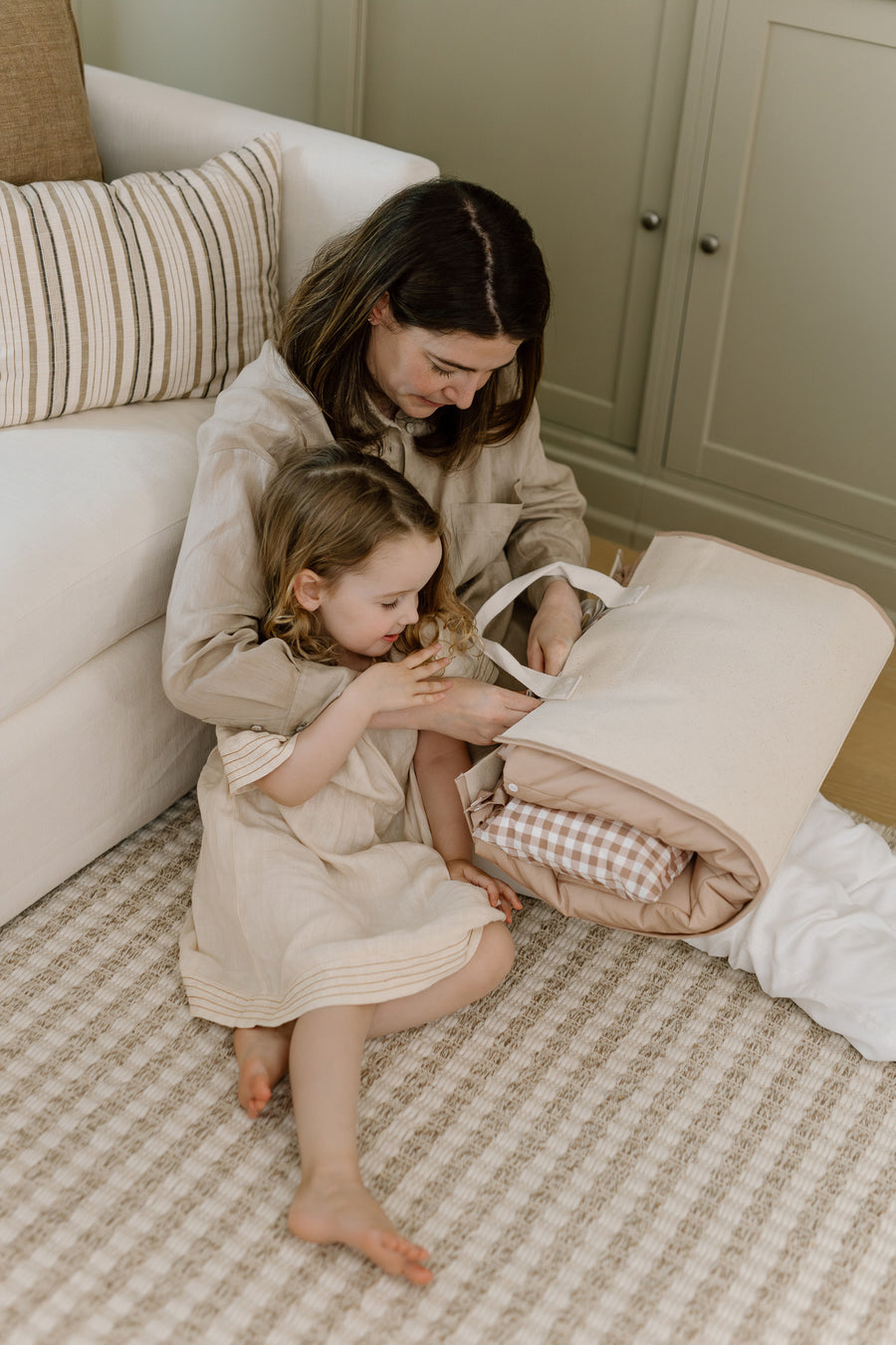 Organic Portable Bedding Set- Brown Gingham